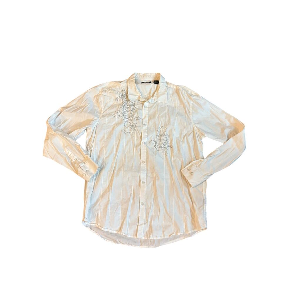 Kenneth Cole Reaction Mens XXL‎ White&Gray Scorpion Embroidered LS Dress Shirt